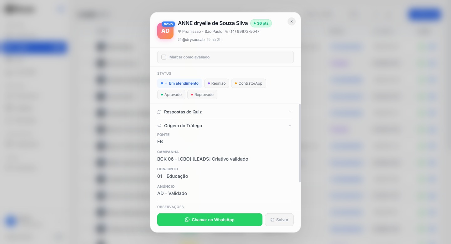 Detalhe do lead com score